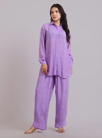 Librose Muslin Chikankari Embroidered 2Pc Co-ord set for women| Lucknowi Craft