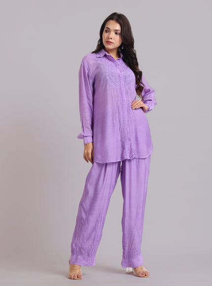 Librose Muslin Chikankari Embroidered 2Pc Co-ord set for women| Lucknowi Craft