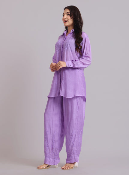 Librose Muslin Chikankari Embroidered 2Pc Co-ord set for women| Lucknowi Craft