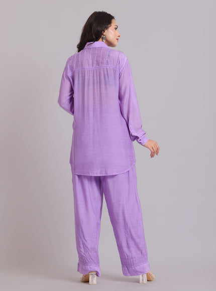 Librose Muslin Chikankari Embroidered 2Pc Co-ord set for women| Lucknowi Craft