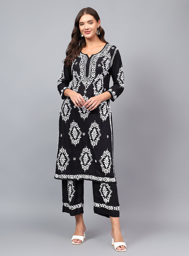 Premium modal fabric kurta plazzo set for women| Chikankari embroidered| Lucknowi craft