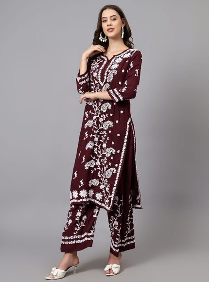 Librose Lucknowi Chikankari premium Modal Kurta Plazzo set for women