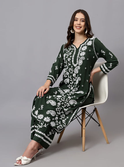 Librose Lucknowi Chikankari premium Modal Kurta Plazzo set for women