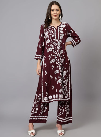 Librose Lucknowi Chikankari premium Modal Kurta Plazzo set for women