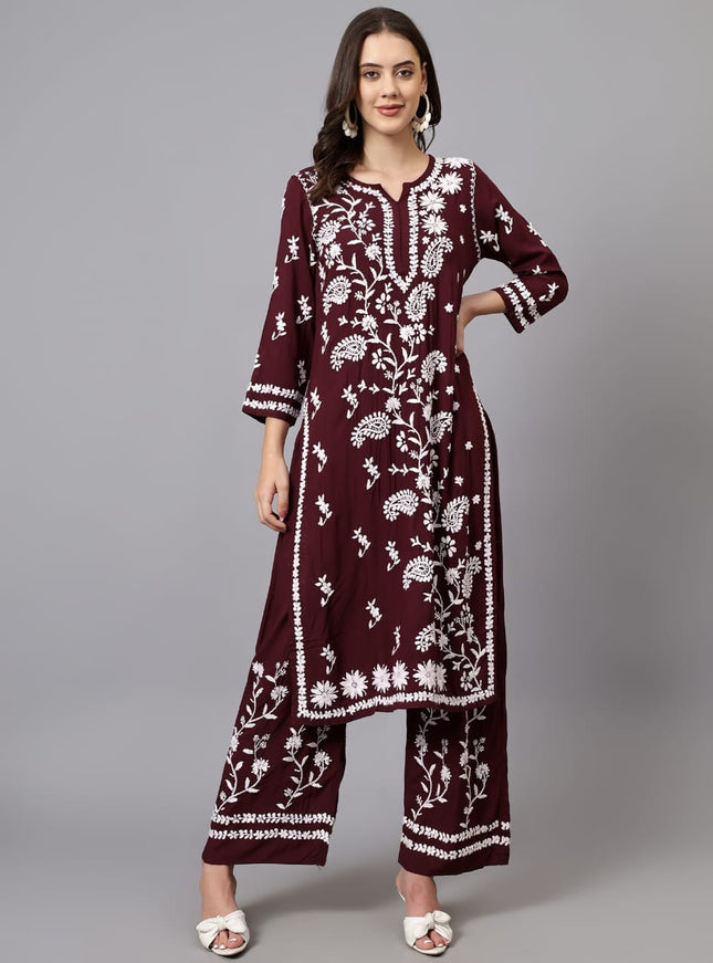 Librose Lucknowi Chikankari premium Modal Kurta Plazzo set for women
