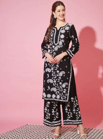 Librose Lucknowi Chikankari premium Modal Kurta Plazzo set for women