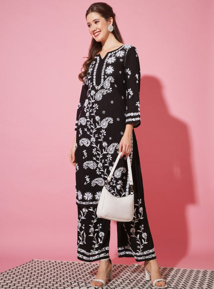 Librose Lucknowi Chikankari premium Modal Kurta Plazzo set for women