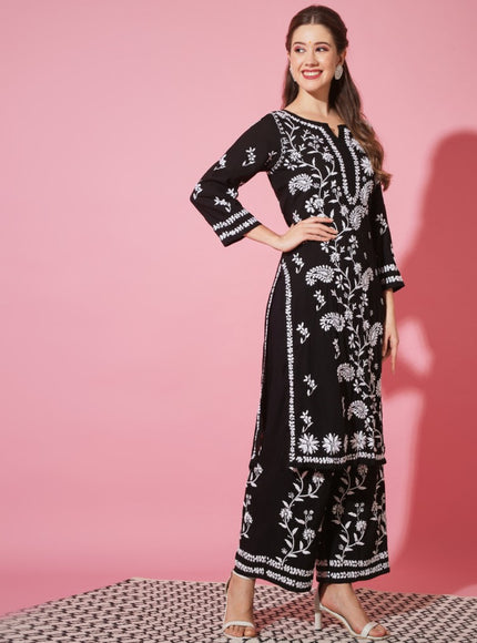 Librose Lucknowi Chikankari premium Modal Kurta Plazzo set for women