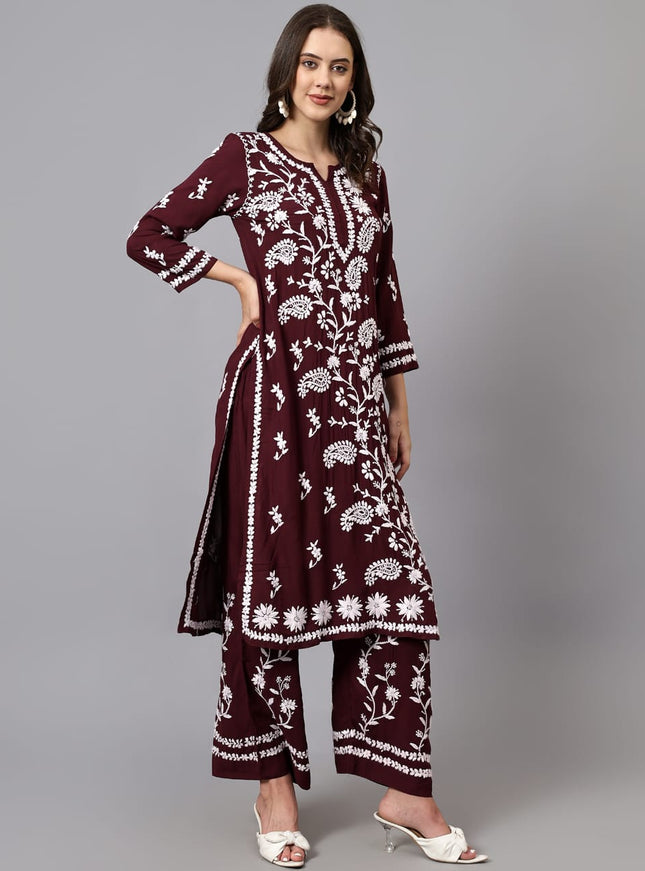 Librose Lucknowi Chikankari premium Modal Kurta Plazzo set for women