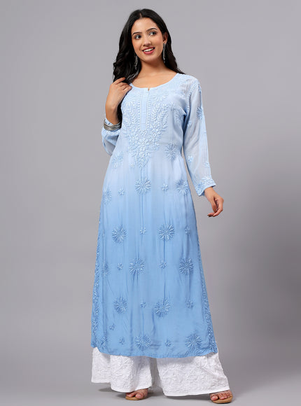 Fiza Pure Muslin Ombre Chikankari Kurti for Women| Lucknowi Craft