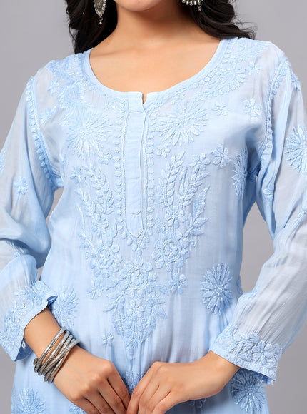 Fiza Pure Muslin Ombre Chikankari Kurti for Women| Lucknowi Craft