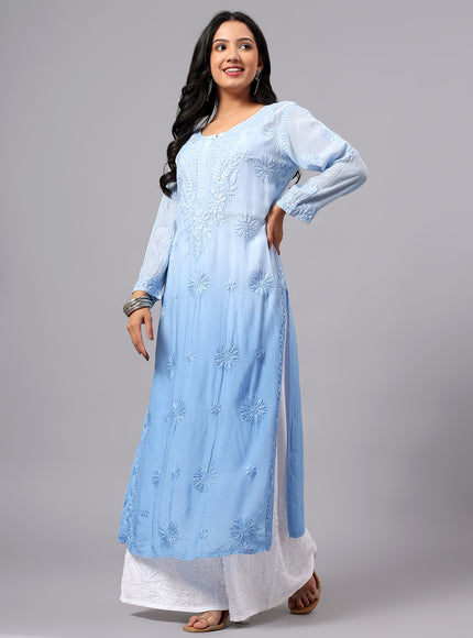 Fiza Pure Muslin Ombre Chikankari Kurti for Women| Lucknowi Craft