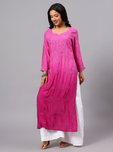 Fiza Pure Muslin Ombre Chikankari Kurti for Women| Lucknowi Craft