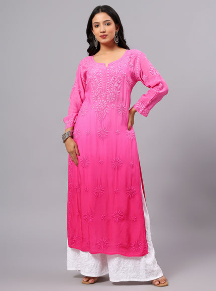 Fiza Pure Muslin Ombre Chikankari Kurti for Women| Lucknowi Craft