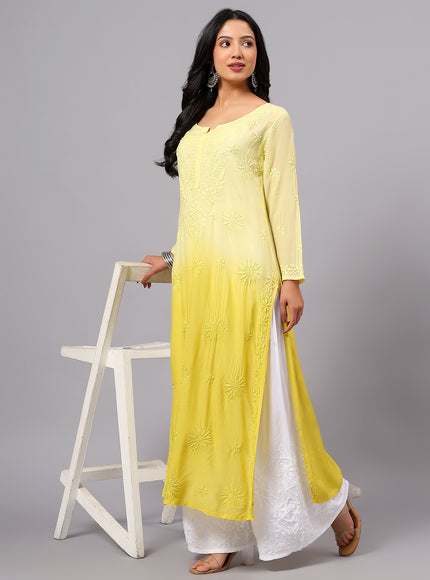 Fiza Pure Muslin Ombre Chikankari Kurti for Women| Lucknowi Craft