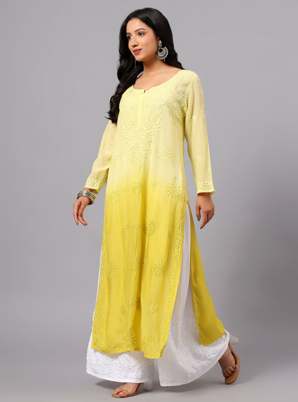 Fiza Pure Muslin Ombre Chikankari Kurti for Women| Lucknowi Craft