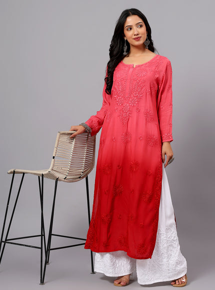 Fiza Pure Muslin Ombre Chikankari Kurti for Women| Lucknowi Craft