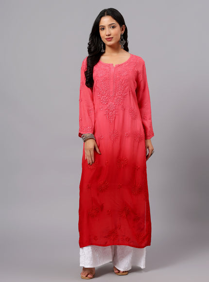 Fiza Pure Muslin Ombre Chikankari Kurti for Women| Lucknowi Craft