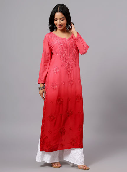 Fiza Pure Muslin Ombre Chikankari Kurti for Women| Lucknowi Craft