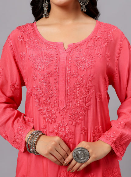 Fiza Pure Muslin Ombre Chikankari Kurti for Women| Lucknowi Craft