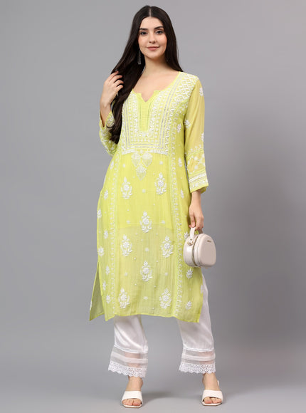 Pure Mal Chanderi Kurta embroidered  with lucknowi chikankari and beautiful Dardozi embellishment.