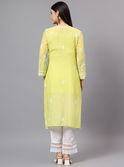 Pure Mal Chanderi Kurta embroidered  with lucknowi chikankari and beautiful Dardozi embellishment.