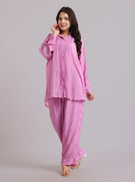 Librose Muslin Chikankari Embroidered 2Pc Co-ord set for women| Lucknowi Craft