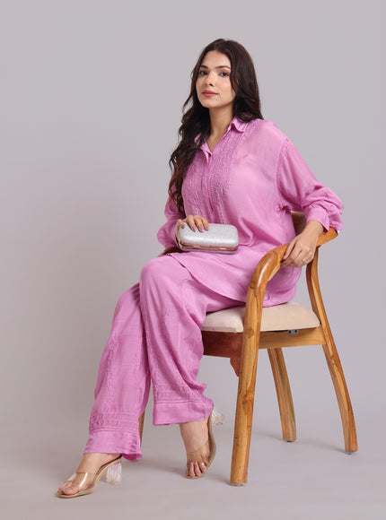 Librose Muslin Chikankari Embroidered 2Pc Co-ord set for women| Lucknowi Craft