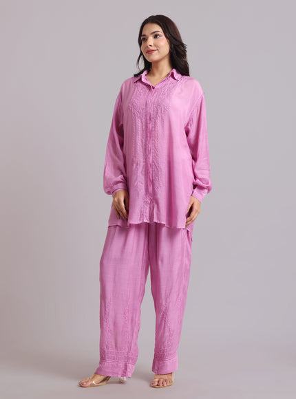 Librose Muslin Chikankari Embroidered 2Pc Co-ord set for women| Lucknowi Craft
