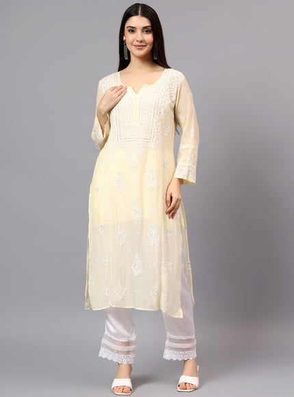Pure Mal Chanderi Kurta embroidered  with lucknowi chikankari and beautiful Dardozi embellishment.