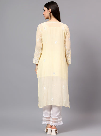 Pure Mal Chanderi Kurta embroidered  with lucknowi chikankari and beautiful Dardozi embellishment.