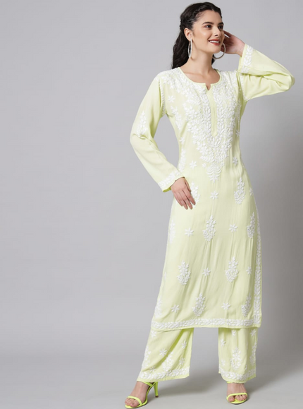 Librose Modal Plazzo set for Women| Pista Green| Lucknowi Chikankari| Modal Fabric