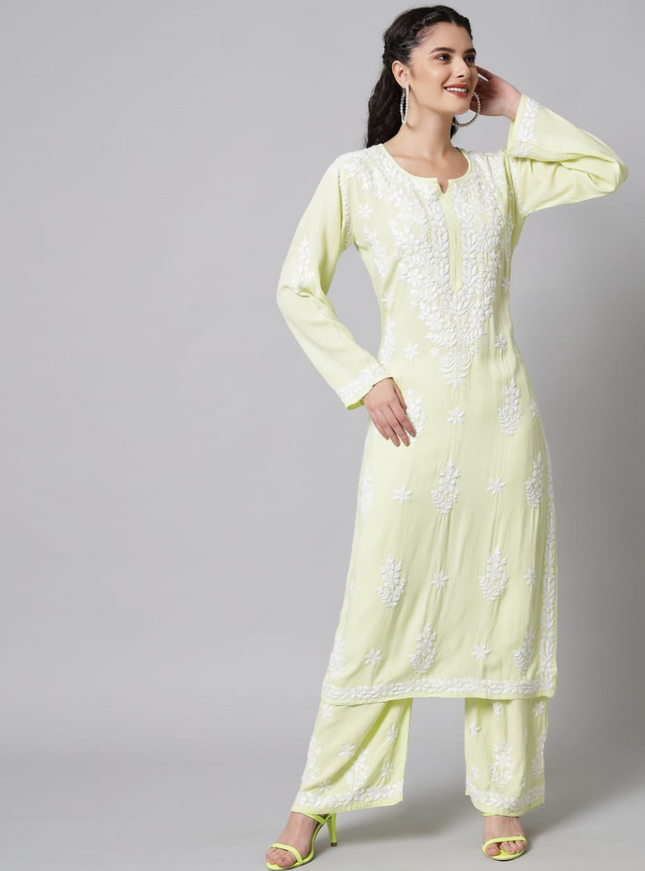 Librose Modal Plazzo set for Women| Pista Green| Lucknowi Chikankari| Modal Fabric