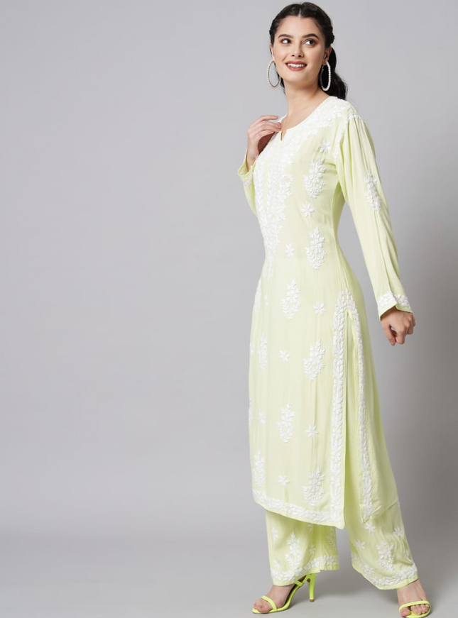 Librose Modal Plazzo set for Women| Pista Green| Lucknowi Chikankari| Modal Fabric