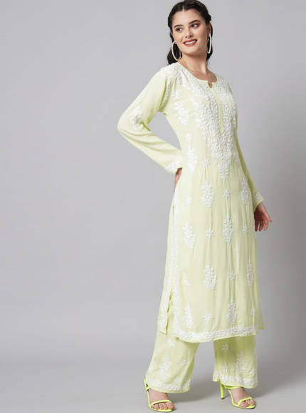 Librose Modal Plazzo set for Women| Pista Green| Lucknowi Chikankari| Modal Fabric