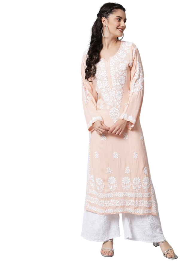 Librose Royal white Lucknowi Chikankari Kurta with Fardi work| Lucknowi craft| Modal Fabric